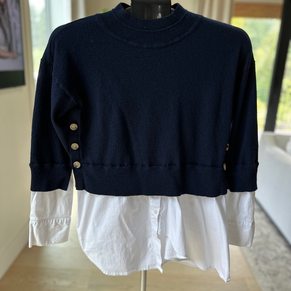 Veronica Beard dark blue and White Mixed Media Sweater - Picture 2 of 13